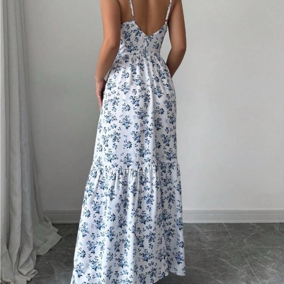 SHEIN Blue Floral Maxi Dress Large - Picture 2 of 9